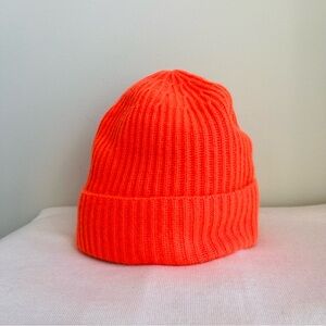 100% Cashmere Ribbed Beanie - Bright Orange